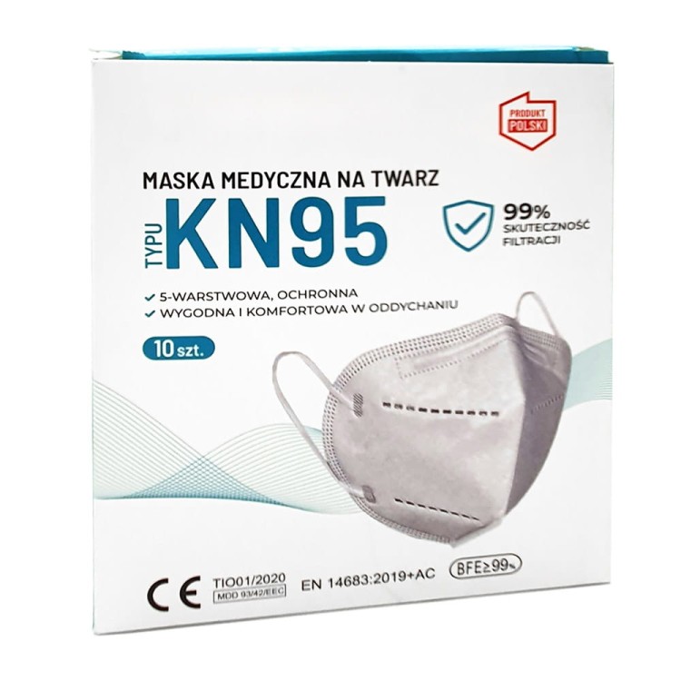 Maski KN95 MEDYCZNE, 5-warstwowe, BFE 99,9%, Badania w CIOP