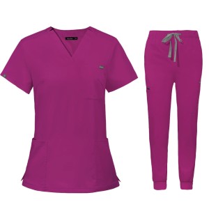 Komplet Medyczny Damski Scrubs - Ciemnoróżowy (fuksja) - Model 42032