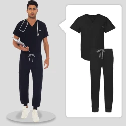 Komplet Medyczny Męski Scrubs - Czarny - Model 42031