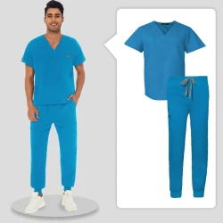 Komplet Medyczny Męski Scrubs - Niebieski - Model 42031