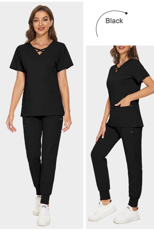 Komplet Medyczny Damski Scrubs - Czarny - Model 42029