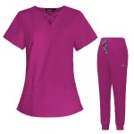 Komplet Medyczny Damski Scrubs - Ciemnoróżowy - Model 42029 