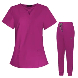Komplet Medyczny Damski Scrubs - Ciemnoróżowy - Model 42029 