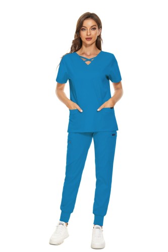 Komplet Medyczny Damski Scrubs - Niebieski - Model 42029