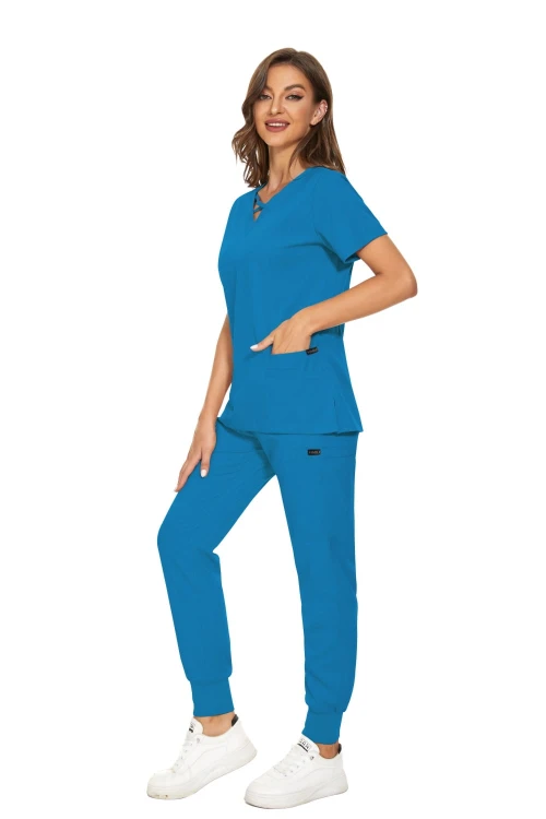 Komplet Medyczny Damski Scrubs - Niebieski - Model 42029