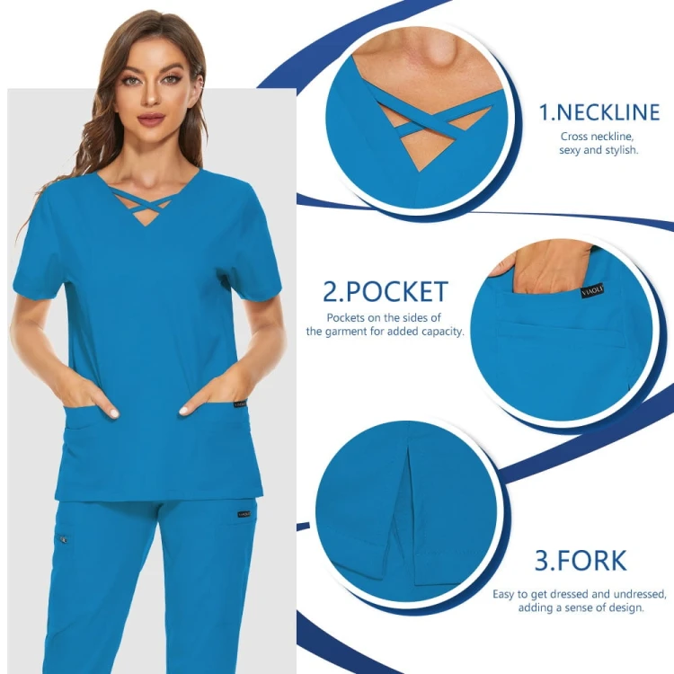 Komplet Medyczny Damski Scrubs - Niebieski - Model 42029