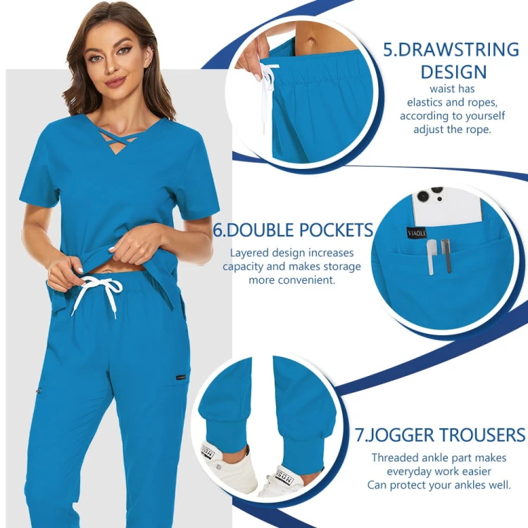 Komplet Medyczny Damski Scrubs - Niebieski - Model 42029