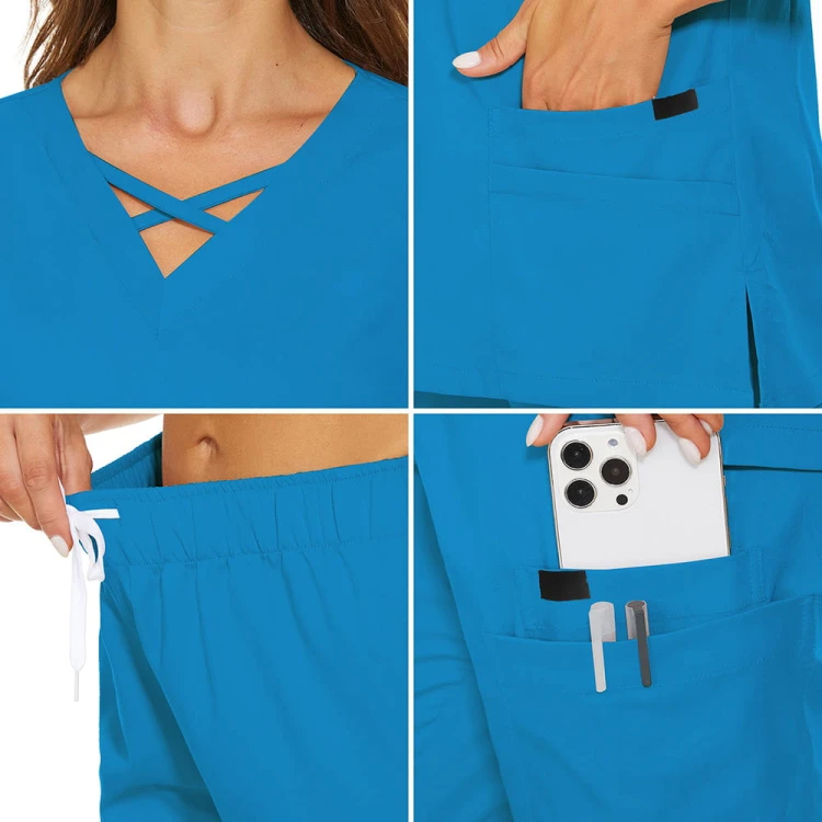 Komplet Medyczny Damski Scrubs - Niebieski - Model 42029