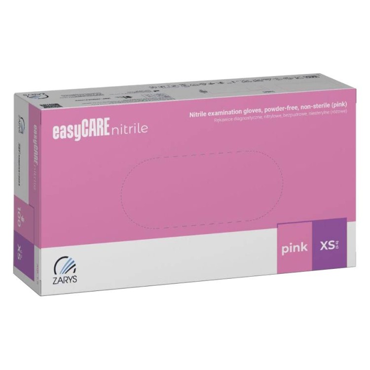 Rękawiczki Nitrylowe ZARYS EasyCare Bezpudrowe Diagnostyczne - Różowe, op. 100 szt.