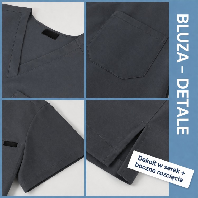 Komplet medyczny męski Scrubs, model Antidote - szary, rozmiary M, L, XL