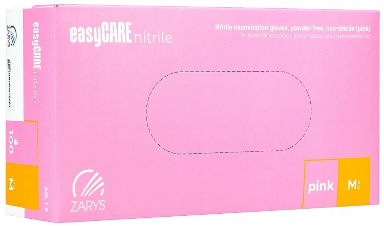 Rękawiczki Nitrylowe ZARYS EasyCare Bezpudrowe Diagnostyczne - Różowe, op. 100 szt.