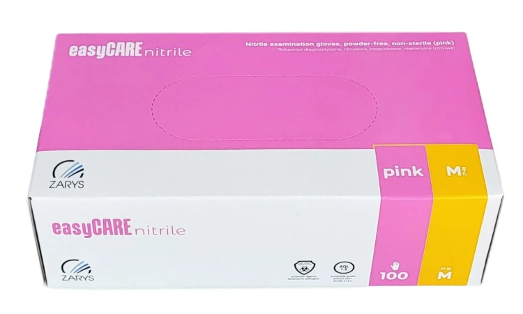 Rękawiczki Nitrylowe ZARYS EasyCare Bezpudrowe Diagnostyczne - Różowe, op. 100 szt.