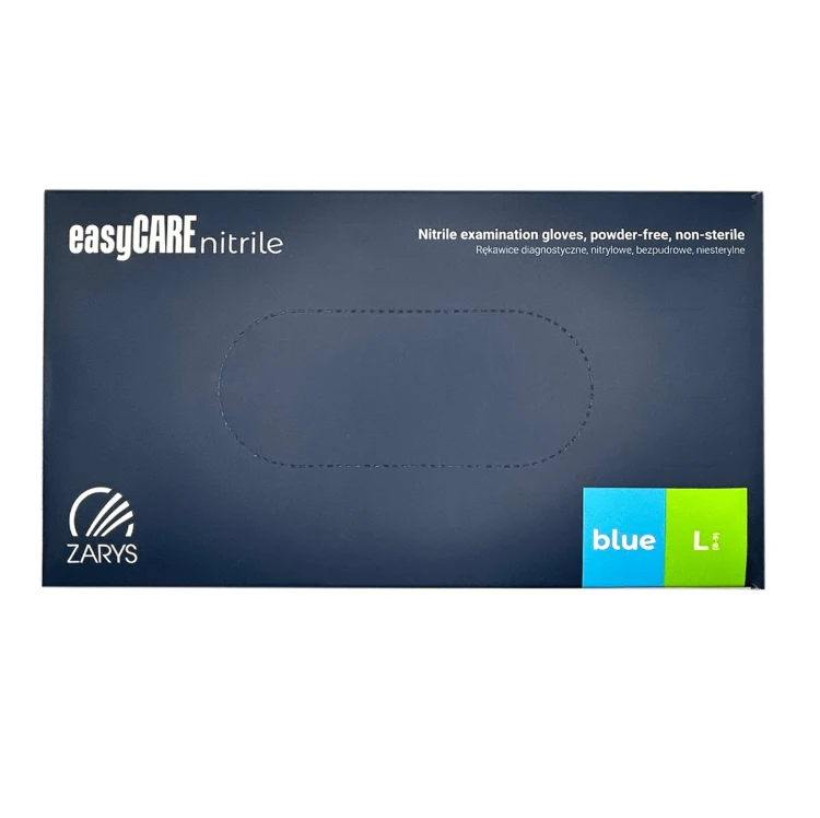 Rękawiczki Nitrylowe ZARYS EasyCare Bezpudrowe Diagnostyczne - Niebieskie, op. 100 szt.