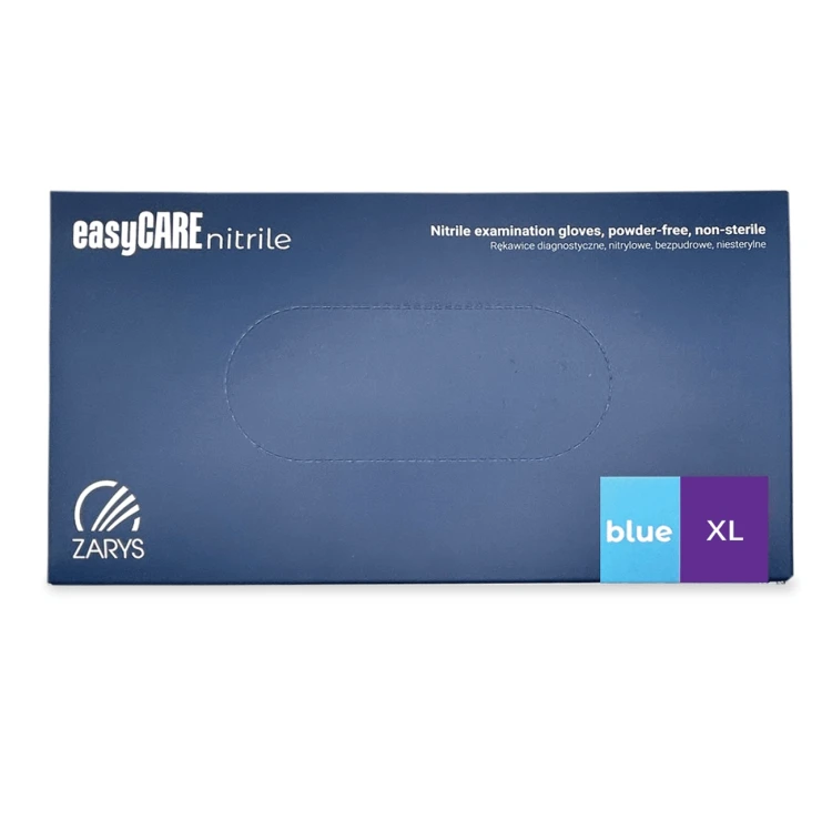 Rękawiczki Nitrylowe ZARYS EasyCare Bezpudrowe Diagnostyczne - Niebieskie, op. 100 szt.