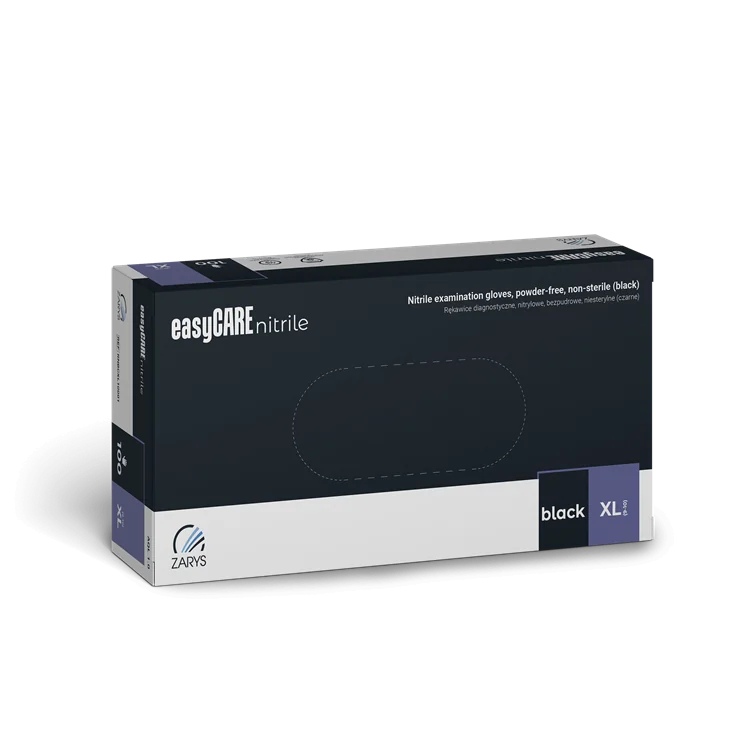 Rękawiczki Nitrylowe ZARYS EasyCare Bezpudrowe Diagnostyczne - Czarne, op. 100 szt.