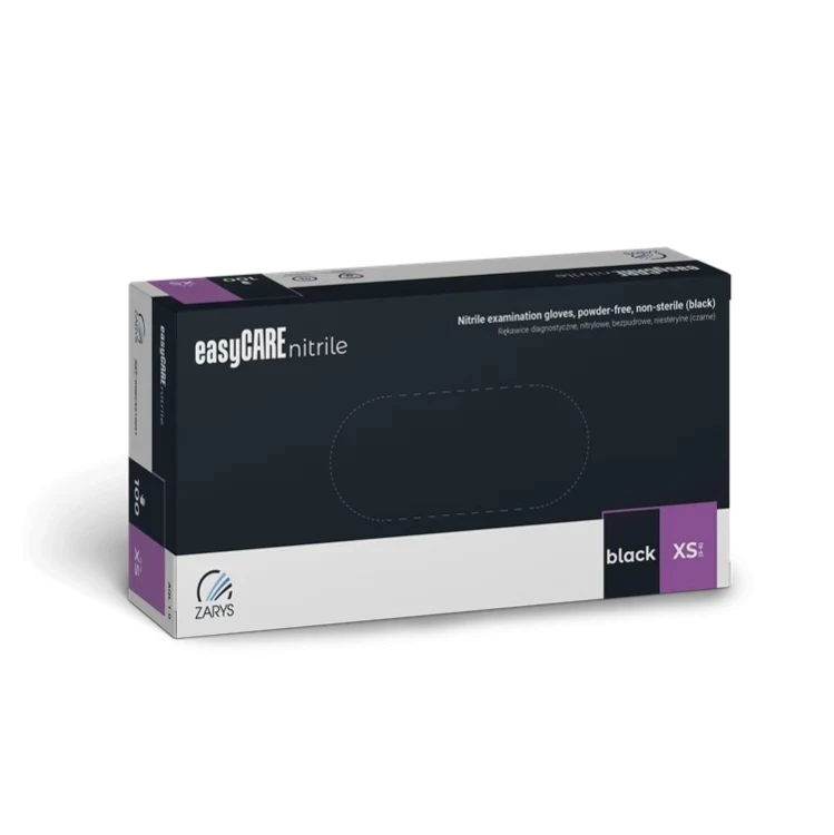 Rękawiczki Nitrylowe ZARYS EasyCare Bezpudrowe Diagnostyczne - Czarne, op. 100 szt.
