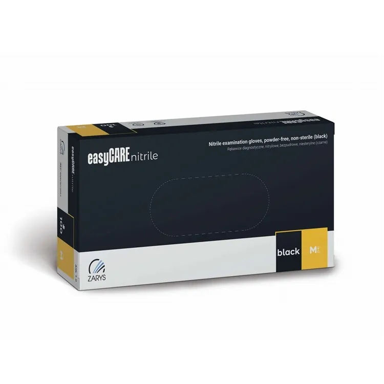 Rękawiczki Nitrylowe ZARYS EasyCare Bezpudrowe Diagnostyczne - Czarne, op. 100 szt.