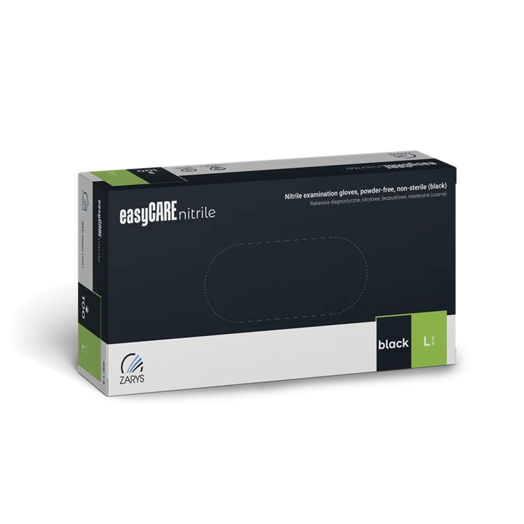 Rękawiczki Nitrylowe ZARYS EasyCare Bezpudrowe Diagnostyczne - Czarne, op. 100 szt.