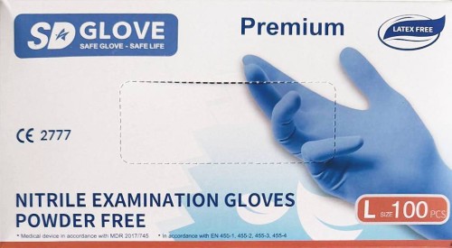 Rękawiczki Nitrylowe SD Glove Bezpudrowe Premium - niebieskie op. 100 szt.