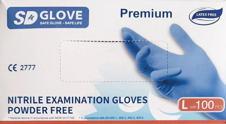 Rękawiczki Nitrylowe SD Glove Bezpudrowe Premium - niebieskie op. 100 szt.