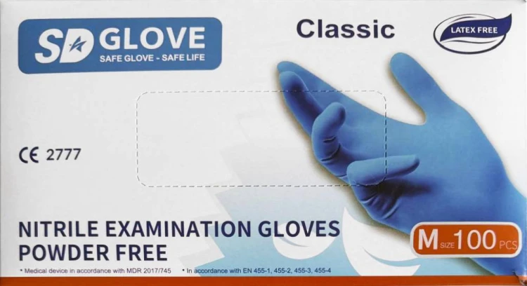 Rękawiczki Nitrylowe SD Glove Bezpudrowe Classic - niebieskie op. 100 szt.
