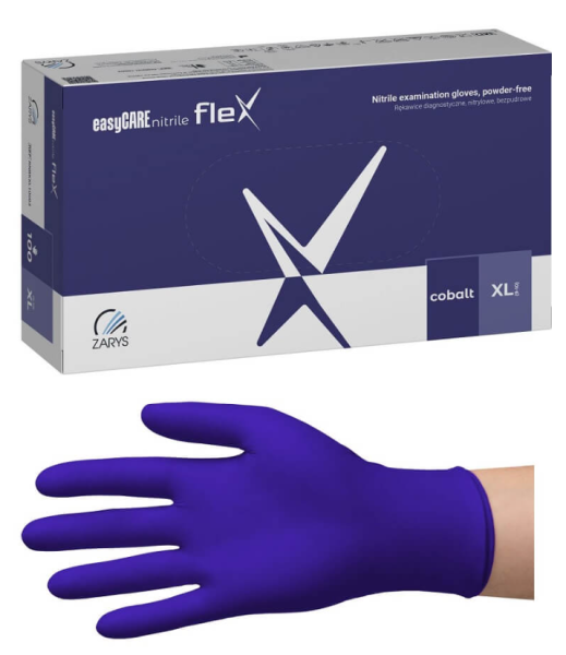 Rękawiczki Nitrylowe ZARYS EasyCare Bezpudrowe Diagnostyczne - Kobaltowe, op. 100 szt.