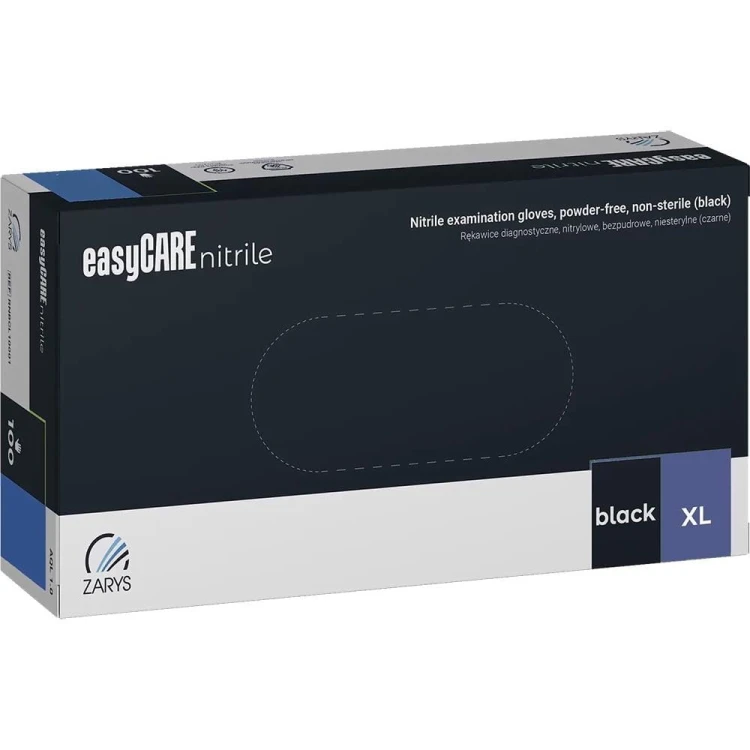 Rękawiczki Nitrylowe ZARYS EasyCare Bezpudrowe Diagnostyczne - Czarne, op. 100 szt.