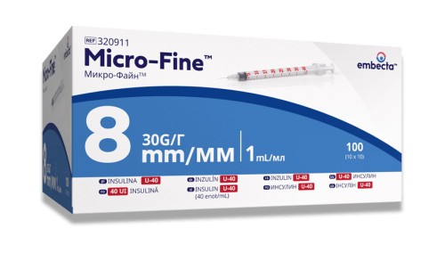Strzykawki insulinowe zespolone z igłą Embecta (dawniej Becton Dickinson) Micro-Fine Plus 1 ml U40 - 100 sz