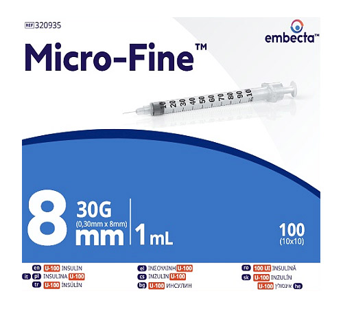 Strzykawki insulinowe zespolone z igłą Embecta (dawniej Becton Dickinson) Micro-Fine Plus 1 ml U40 - 100 sz