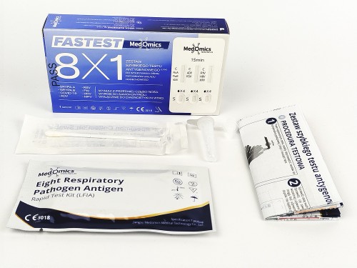 Test Medomics 8w1 do samokontroli – SARS-CoV-2, grypa A/B, RSV, ADV, PIV, HRV, MP