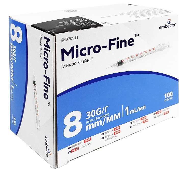 Strzykawki insulinowe zespolone z igłą Embecta (dawniej Becton Dickinson) Micro-Fine Plus 1 ml U40 - 100 szt
