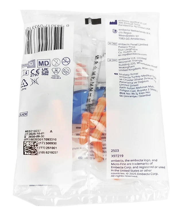 Strzykawki insulinowe zespolone z igłą Embecta ( dawniej Becton Dickinson) Micro-Fine Plus 0.5 ml U100 - 100 szt