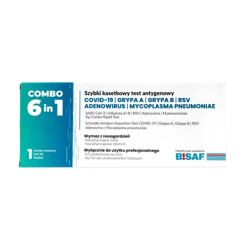 Test Combo 6w1 Bisaf Profesjonalny Covid-19, Grypa A i B, RSV , Adenowirus + Strep A - 1 szt