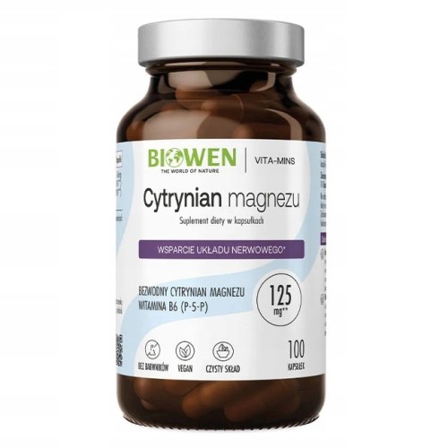 Cytrynian magnezu z witaminą B6 - Biowen - 100 kapsułek