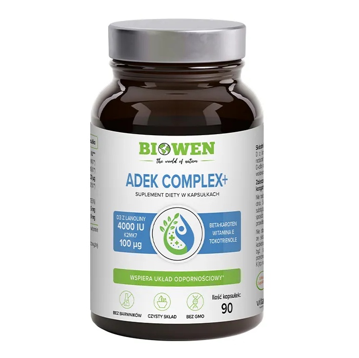 Witaminy ADEK Complex+ Biowen A, D3, E i K2 – 90 kapsułek