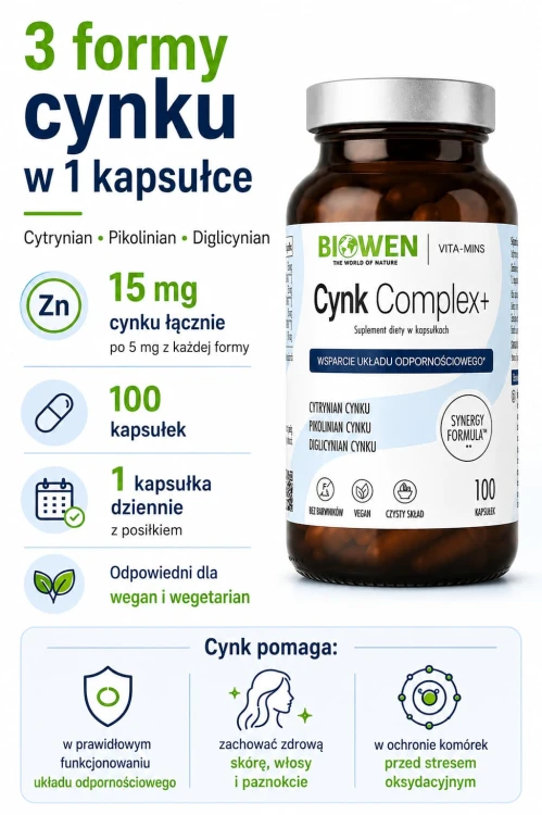 Cynk Complex+ Biowen – 3 formy cynku, 100 kapsułek