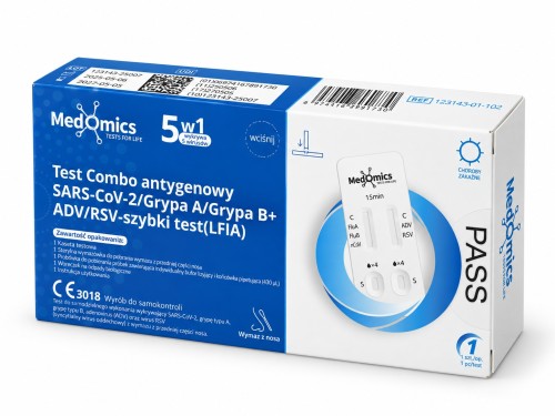 Test Combo 5w1 Medomics Covid-19, Grypa A i B, RSV + Adenowirus do samokontroli
