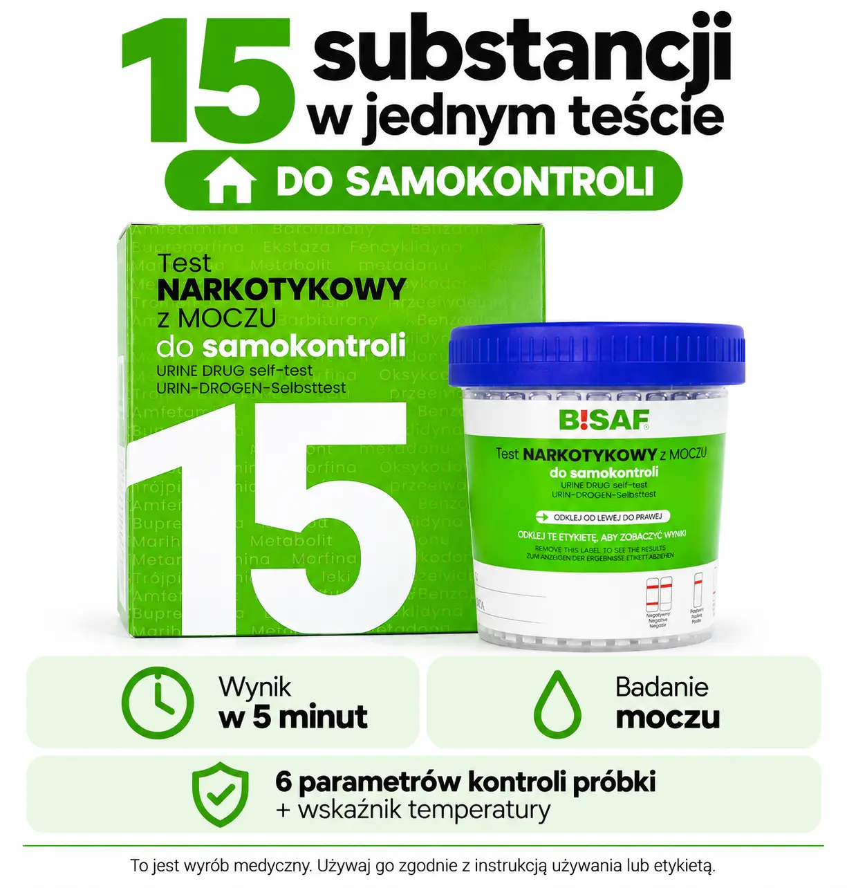 Test narkotywkowy do samokontroli bada 15 substancji